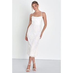 Lulus Noteworthy Charm White Floral Embroidered Lace-up Midi Dress - Size S